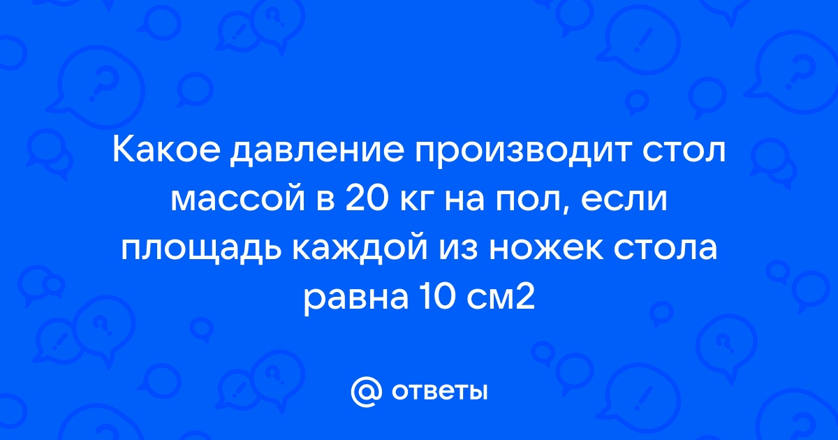 Какое давление на пол производит стол массой 20 кг