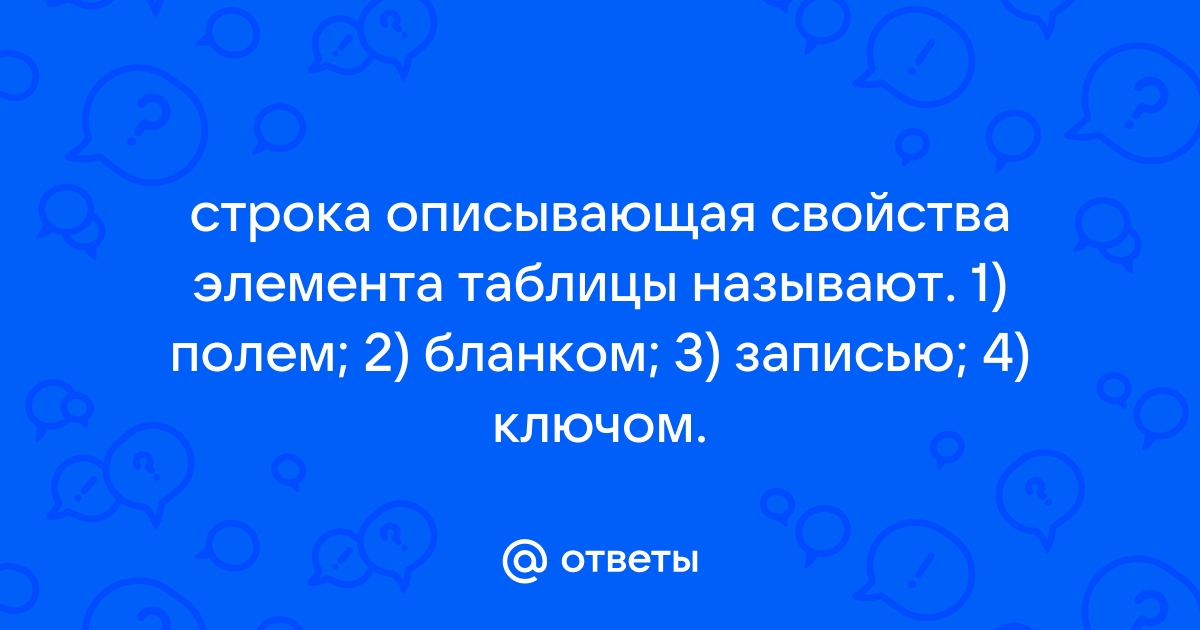 Строка описывающая свойства элемента таблицы