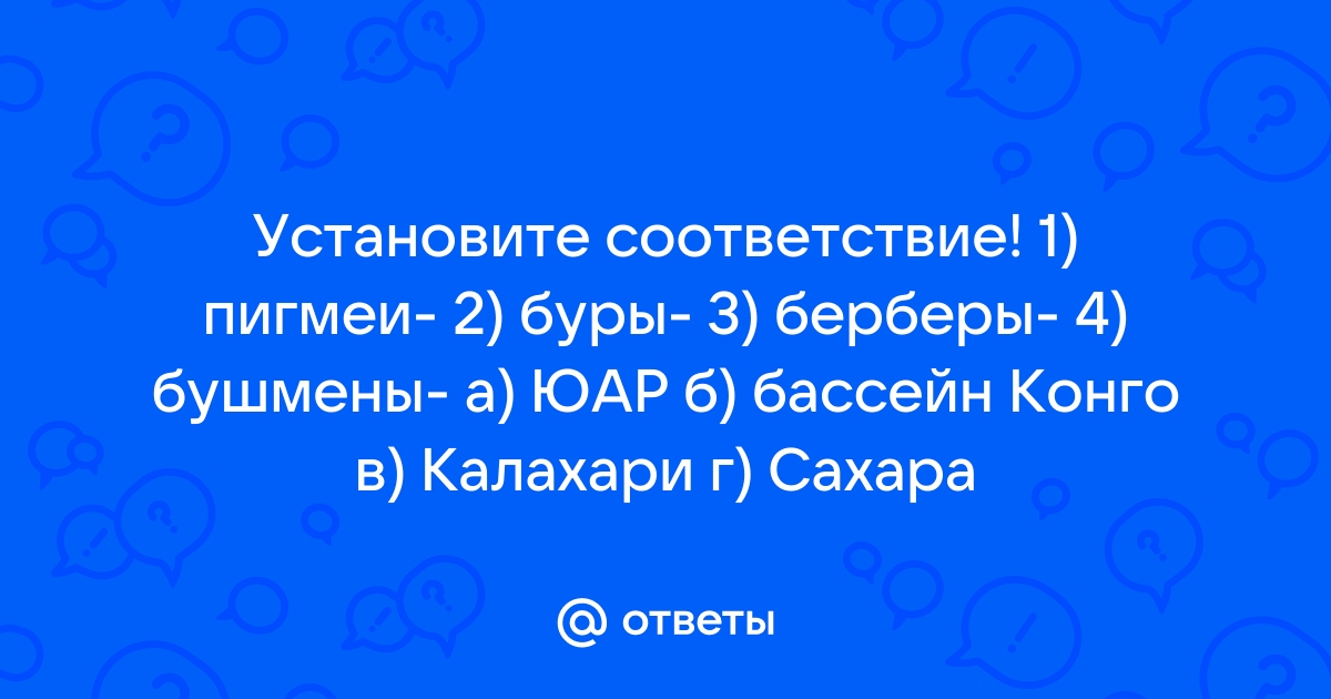 Установи соответствие бушмены бассейн конго