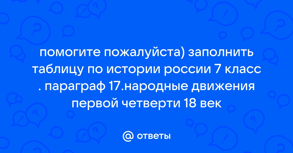 Ответы Mail.ru: помогите пожалуйста) заполнить таблицу по истории россии 7 класс . параграф 17.народные движения первой четверти 18 век
